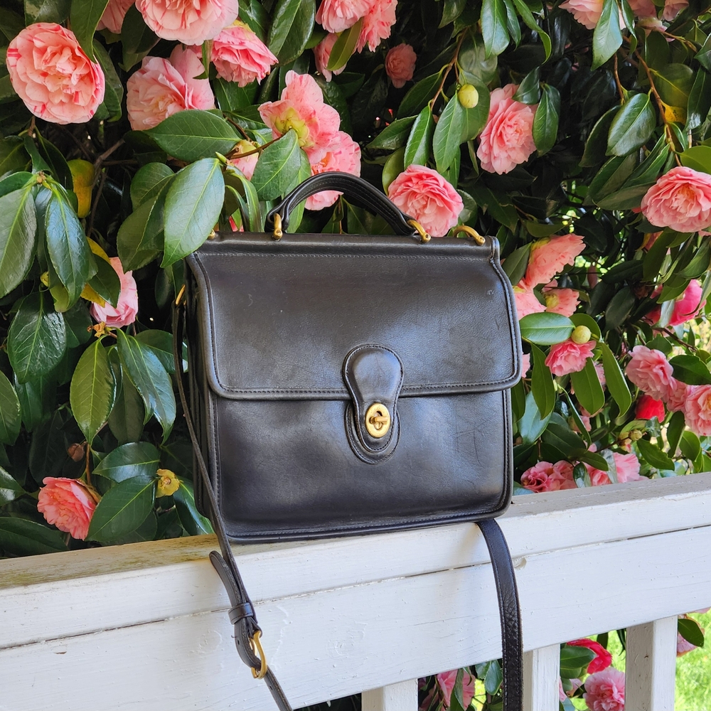 Vintage Coach Willis Black Leather Top Handle Satchel Crossbody Bag 9927